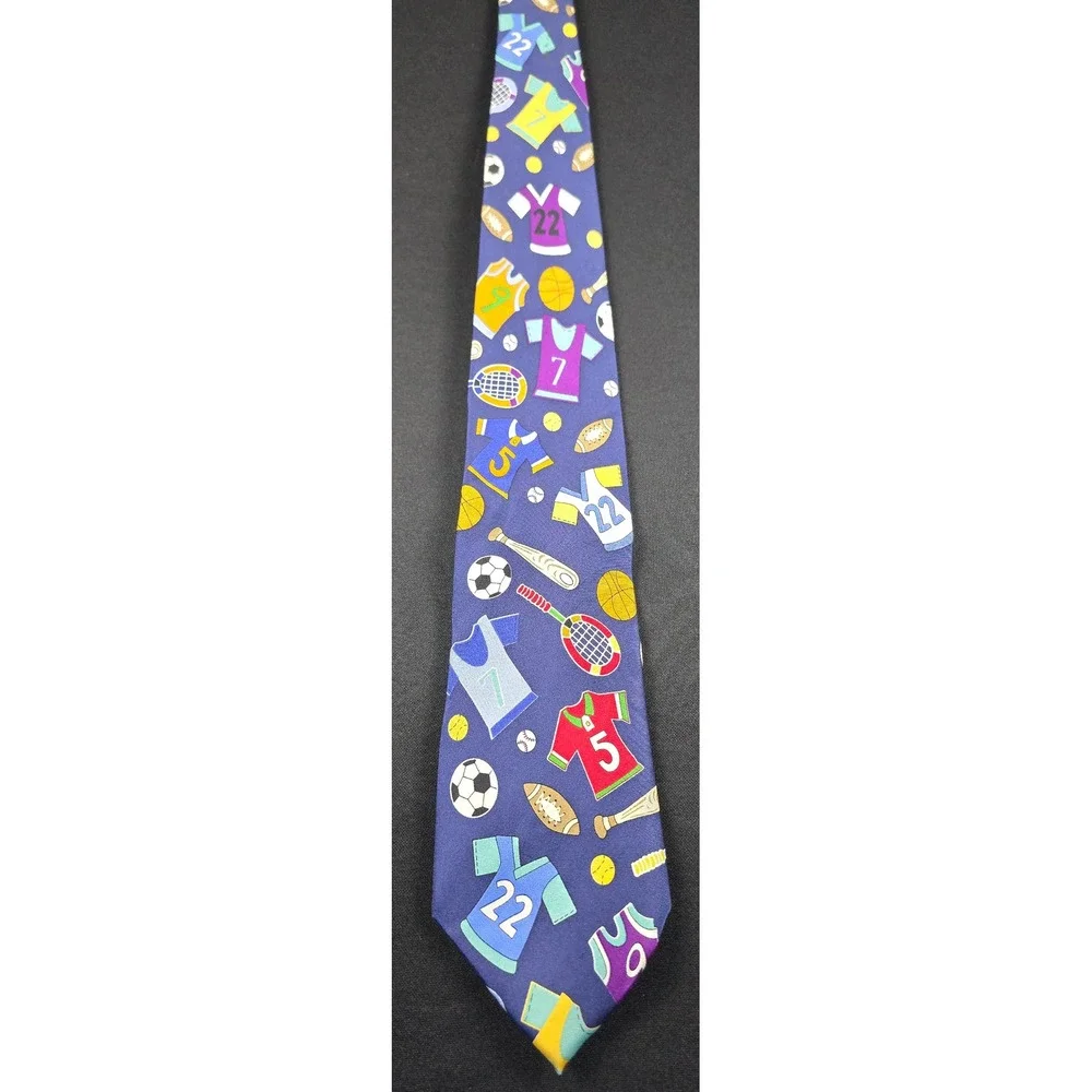 Save the Children Originals Randa Corp Silk Tie Navy Blue Sports Play Ball Motif